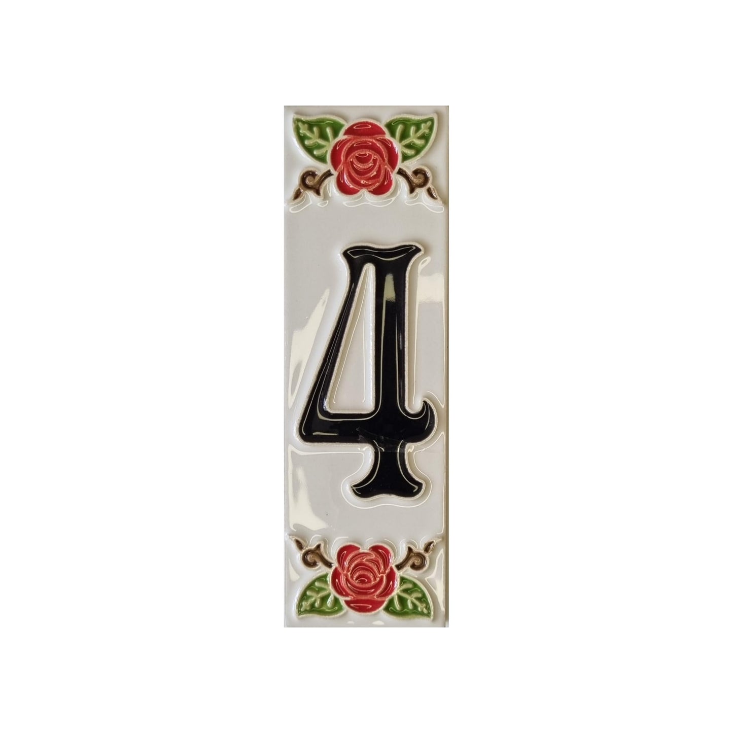 Hand-Painted Italian Ceramic House Number Tile | Red Rose Design 15 x 4.8 cm