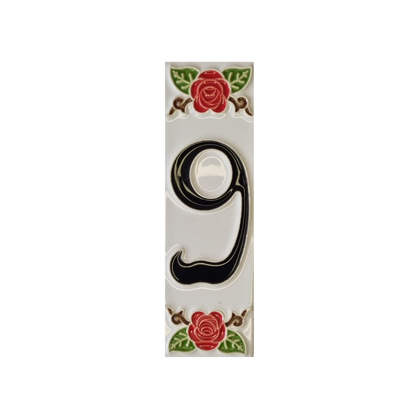 Hand-Painted Italian Ceramic Red Rose House Numbers 10 x 3.3 cm with Black Numbers