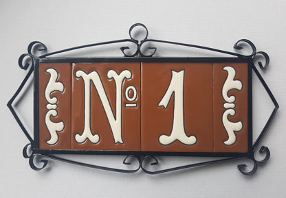 Hand-Painted Cerami House Number Tiles 10 x 7.5cm Costa Brown & White Design