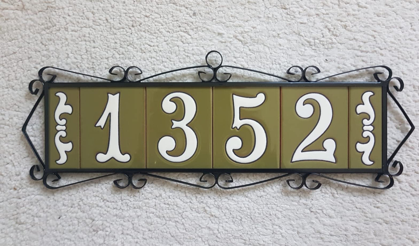 Hand-painted Costa Green Ceramic House Number Tiles 10 x 7.5cm