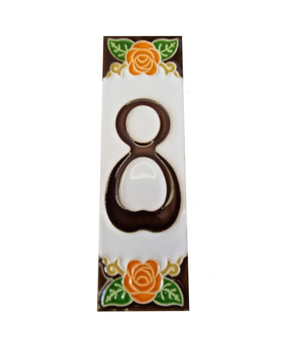 Italian Orange Rose Hand-painted Ceramic House Number Tiles 15 x 4.8cm