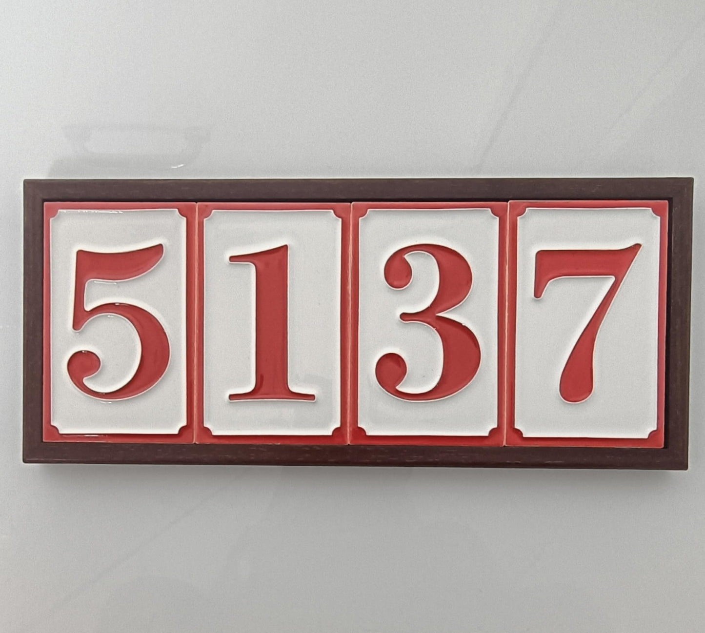 Italian hand-painted red ceramic house number tiles 11 x 7cm optional hardwood frames