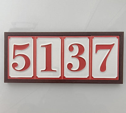 Italian hand-painted red ceramic house number tiles 11 x 7cm optional hardwood frames