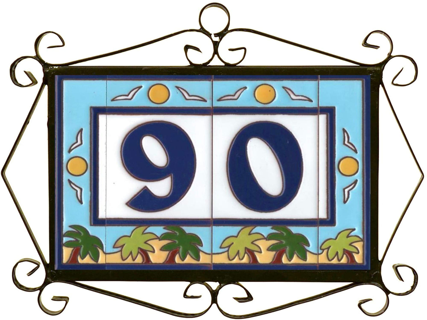 Beach Designed Ceramic House Number Tiles 15 x 7.5 cm