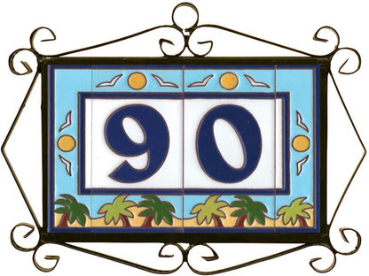 Beach Designed Ceramic House Number Tiles 15 x 7.5 cm