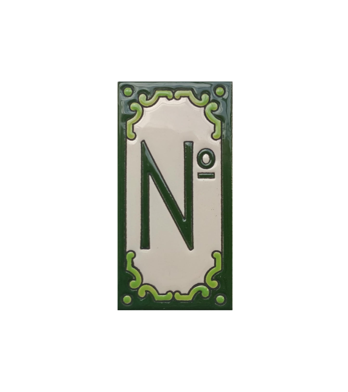 Hand-Painted Jacho Green House Number Tiles 11 x 5.5 cm