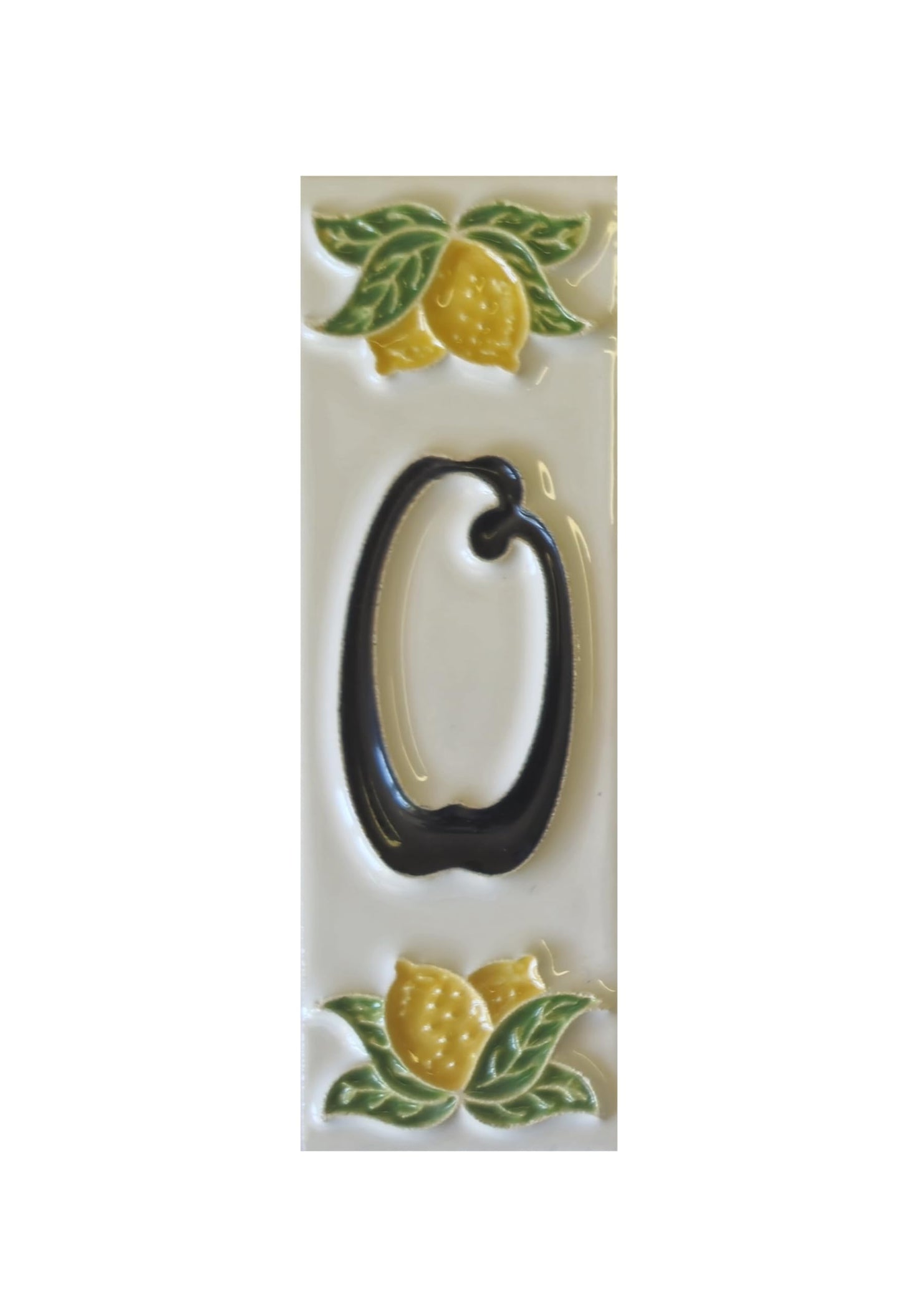 Italian hand-painted lemon ceramic house number tiles with black fonts 10 x 3.3 cm
