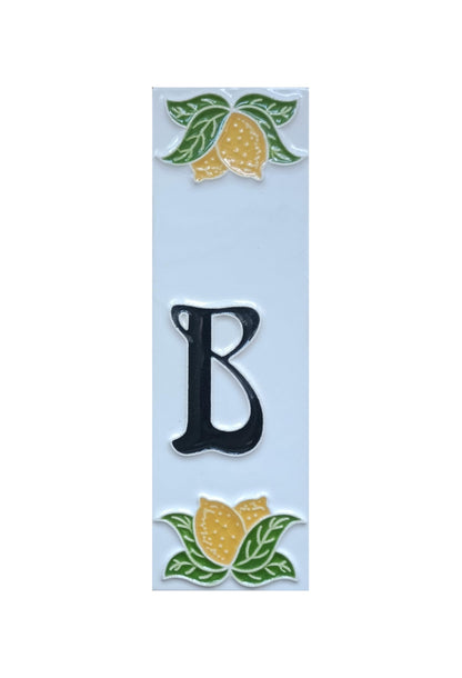 Italian hand-painted lemon ceramic house number tiles with black font 15 x 4.8 cm