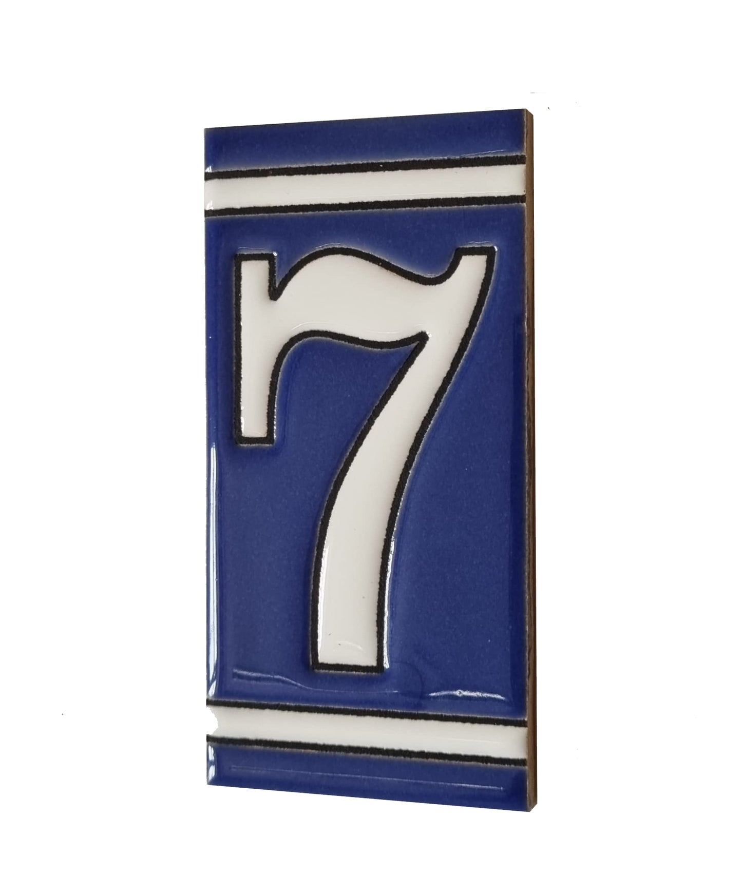 French Classic blue hand-painted ceramic number and letter tiles 11 x 5.5 cm