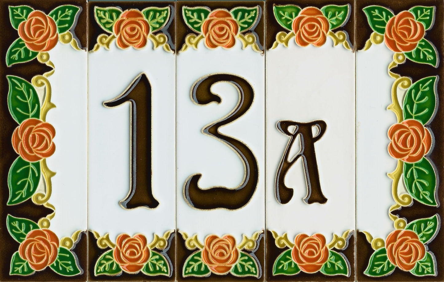 Italian Orange Rose Hand-painted Ceramic House Number Tiles 15 x 4.8cm