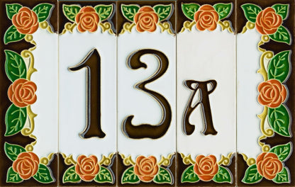 Italian Orange Rose Hand-painted Ceramic House Number Tiles 15 x 4.8cm