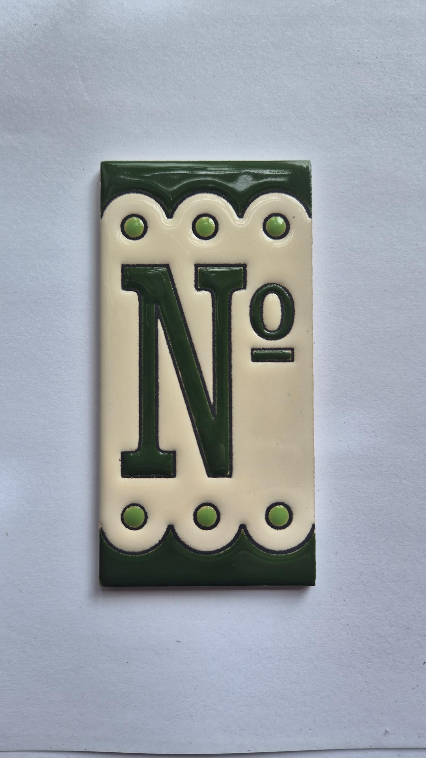 Hand-painted Soto Green Ceramic House Number Tiles 11 x 5.5 cm or 2.16 x 4.33"