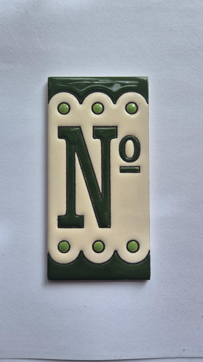 Hand-painted Soto Green Ceramic House Number Tiles 11 x 5.5 cm or 2.16 x 4.33"