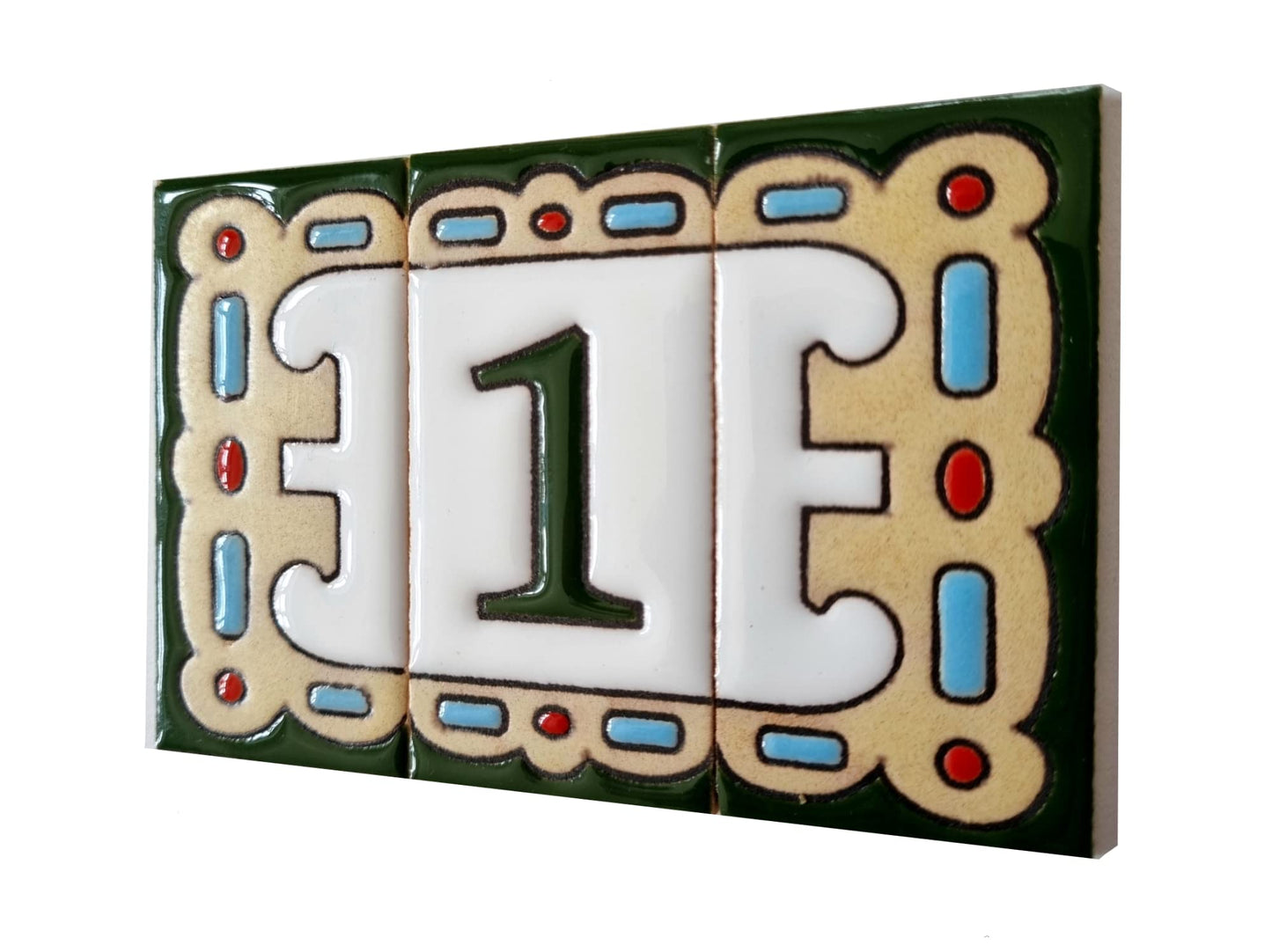 Hand-painted Mini-Green Ceramic House Number Tiles 7.5 x 3.7 cm