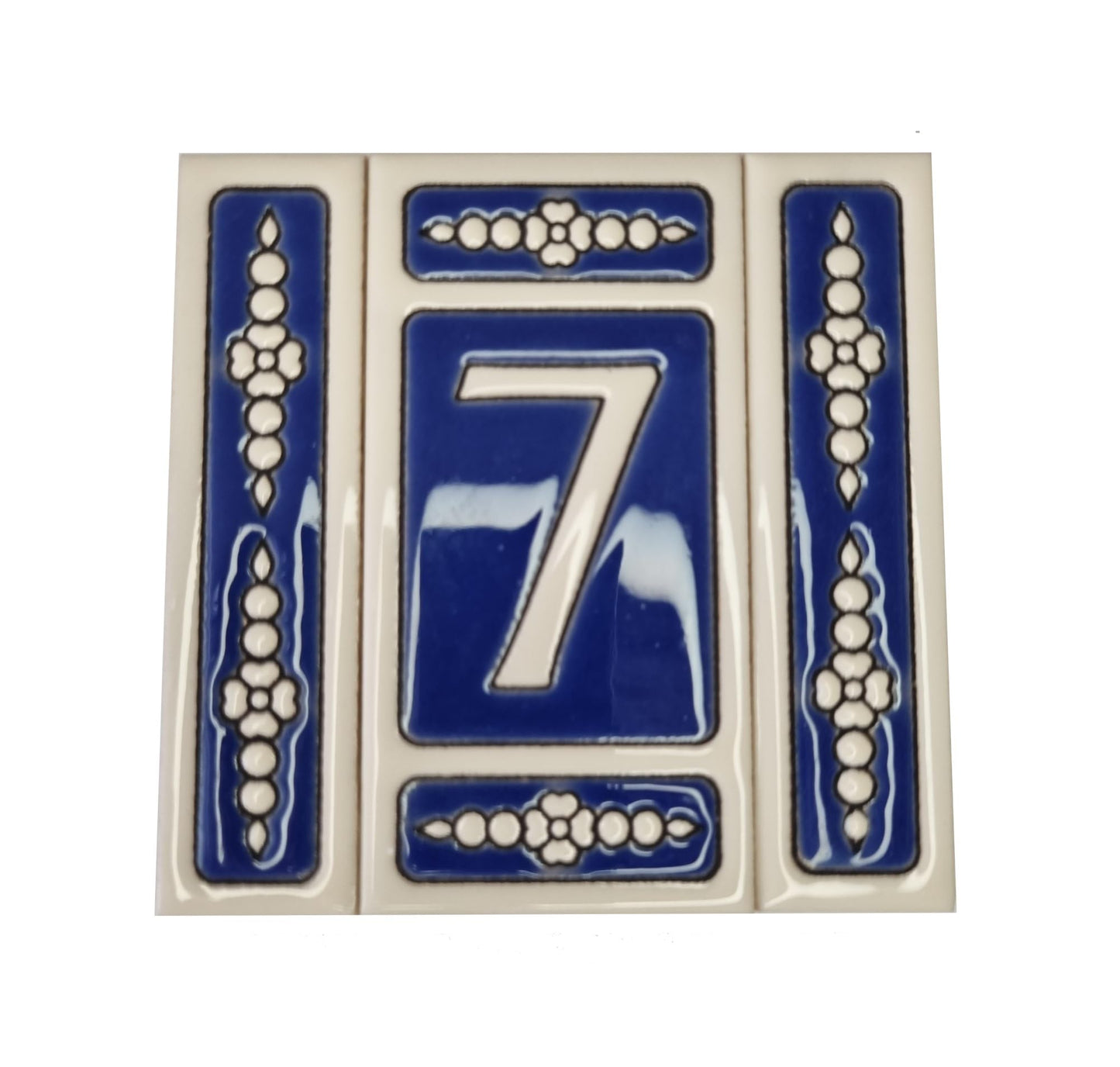 Atalaya M-3 Blue Hand-Painted Ceramic House Number Tiles 11 x 5.5 cm