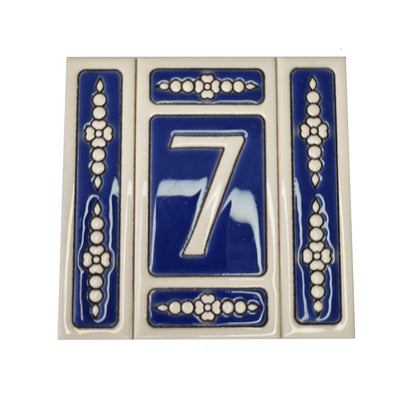 Atalaya M-3 Blue Hand-Painted Ceramic House Number Tiles 11 x 5.5 cm