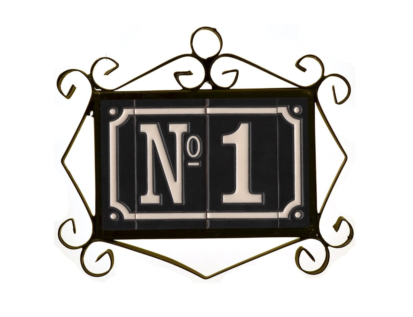 Hand-Painted French Black House Number Tiles 4.3' x 2.2' 11 x 5.5cm & Optional Metal Frames