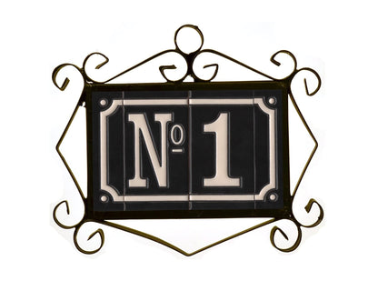 Hand-Painted French Black House Number Tiles 4.3' x 2.2' 11 x 5.5cm & Optional Metal Frames