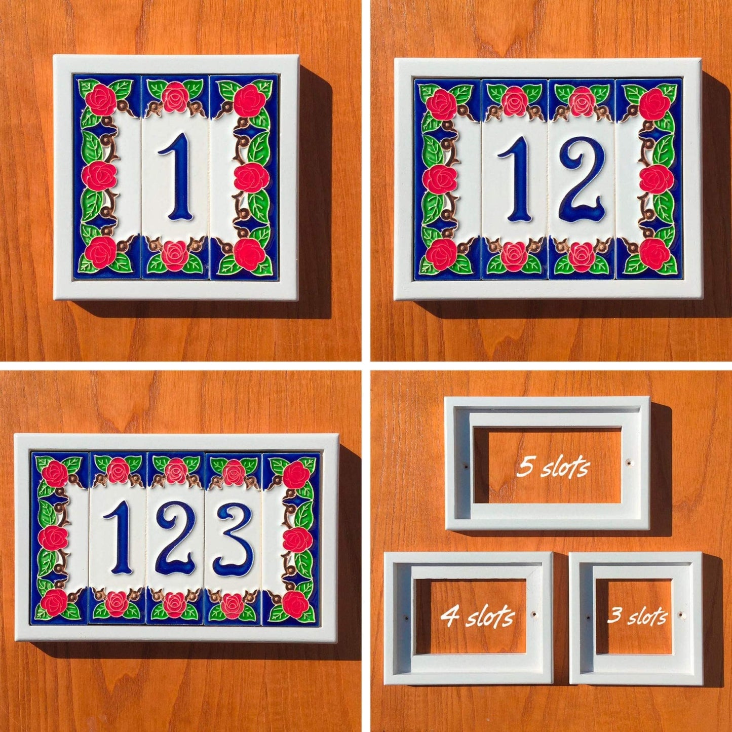 Handmade Italian Red Rose Ceramic House Number Tiles 10 x 3.3 cm