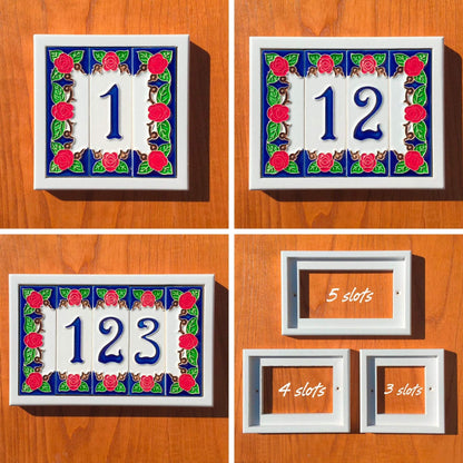 Handmade Italian Red Rose Ceramic House Number Tiles 10 x 3.3 cm