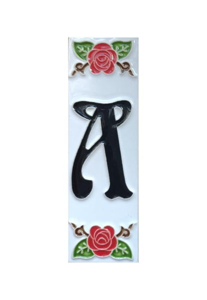 Hand-Painted Italian Ceramic Red Rose House Numbers 10 x 3.3 cm with Black Numbers