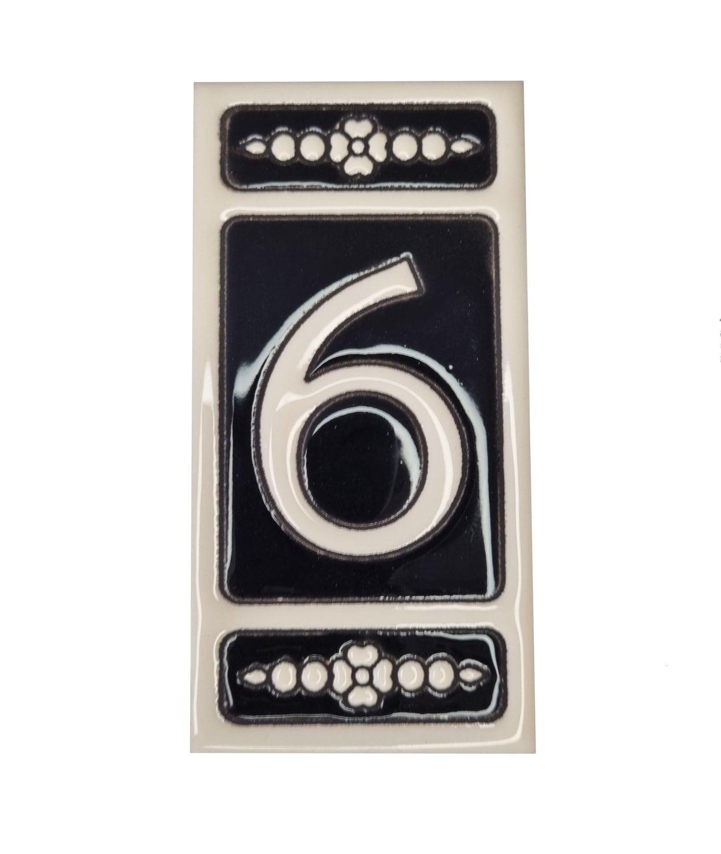Spanish Hand-painted Atalaya M-6 Ceramic House Number Tiles 11 x 5.5 cm