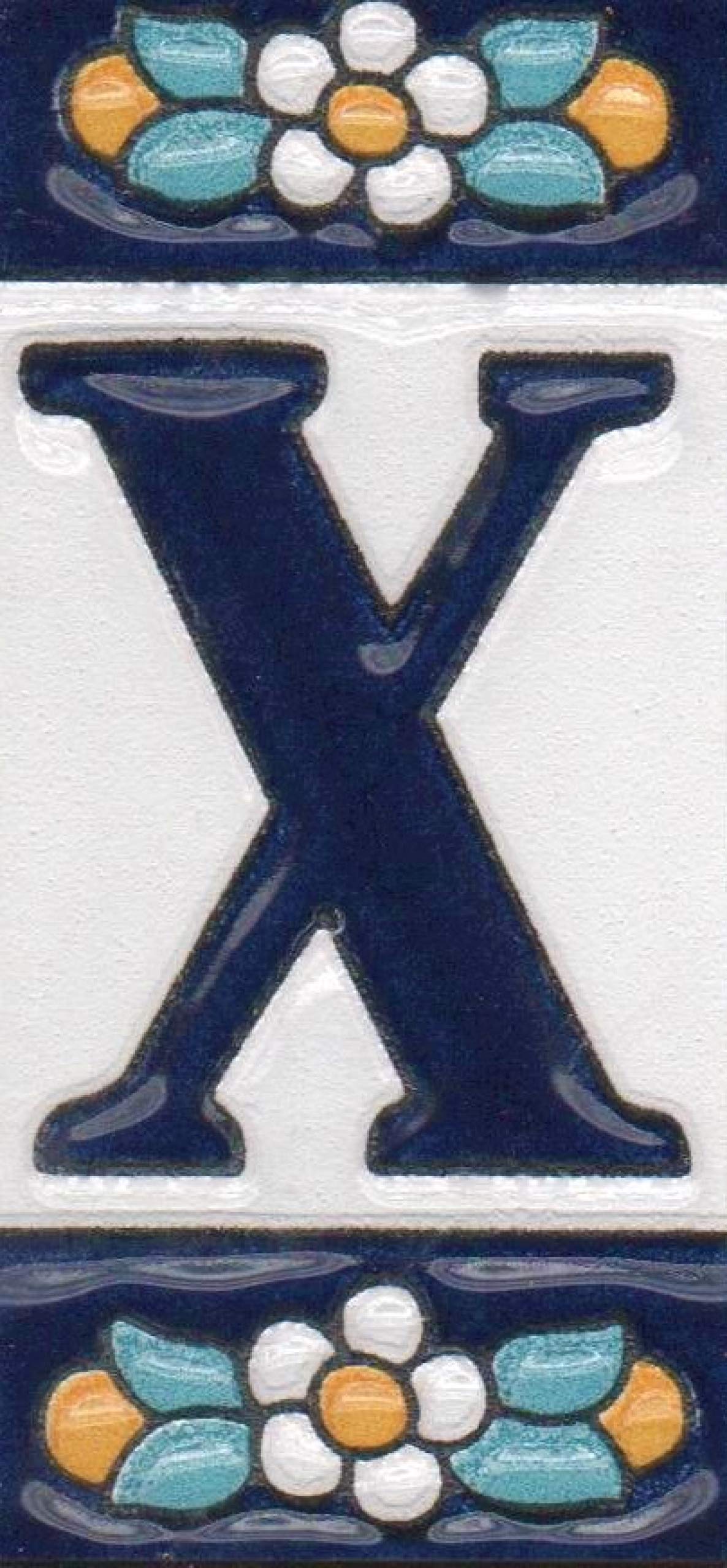 Ceramic House Tile Numbers & Letters, Blue Floral Design, 7.5cm x 3.5cm, 2 to 10 Frames