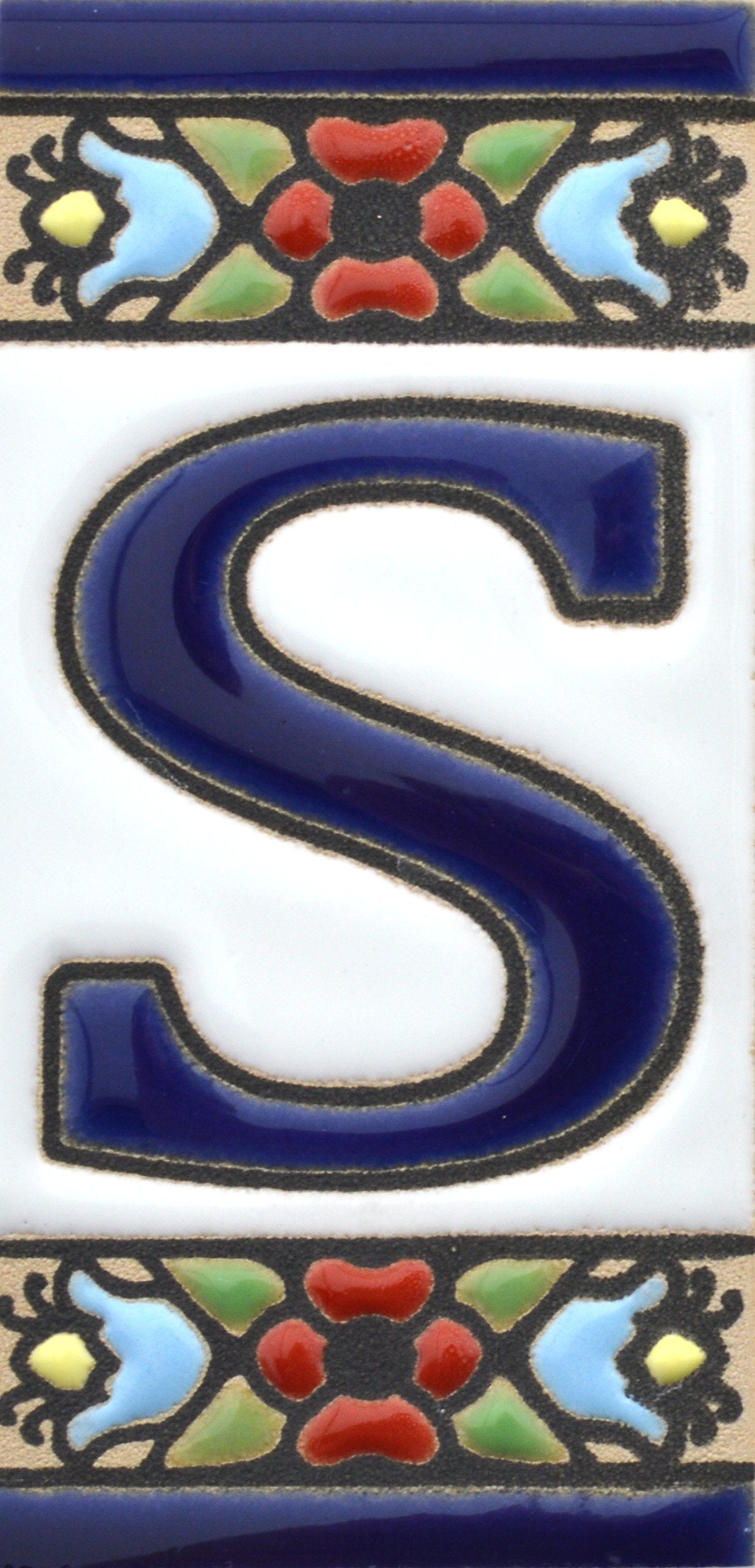 Hand-painted floral house number & letter tiles 2,87" x 1,38" 7.5 x 3.5 cm