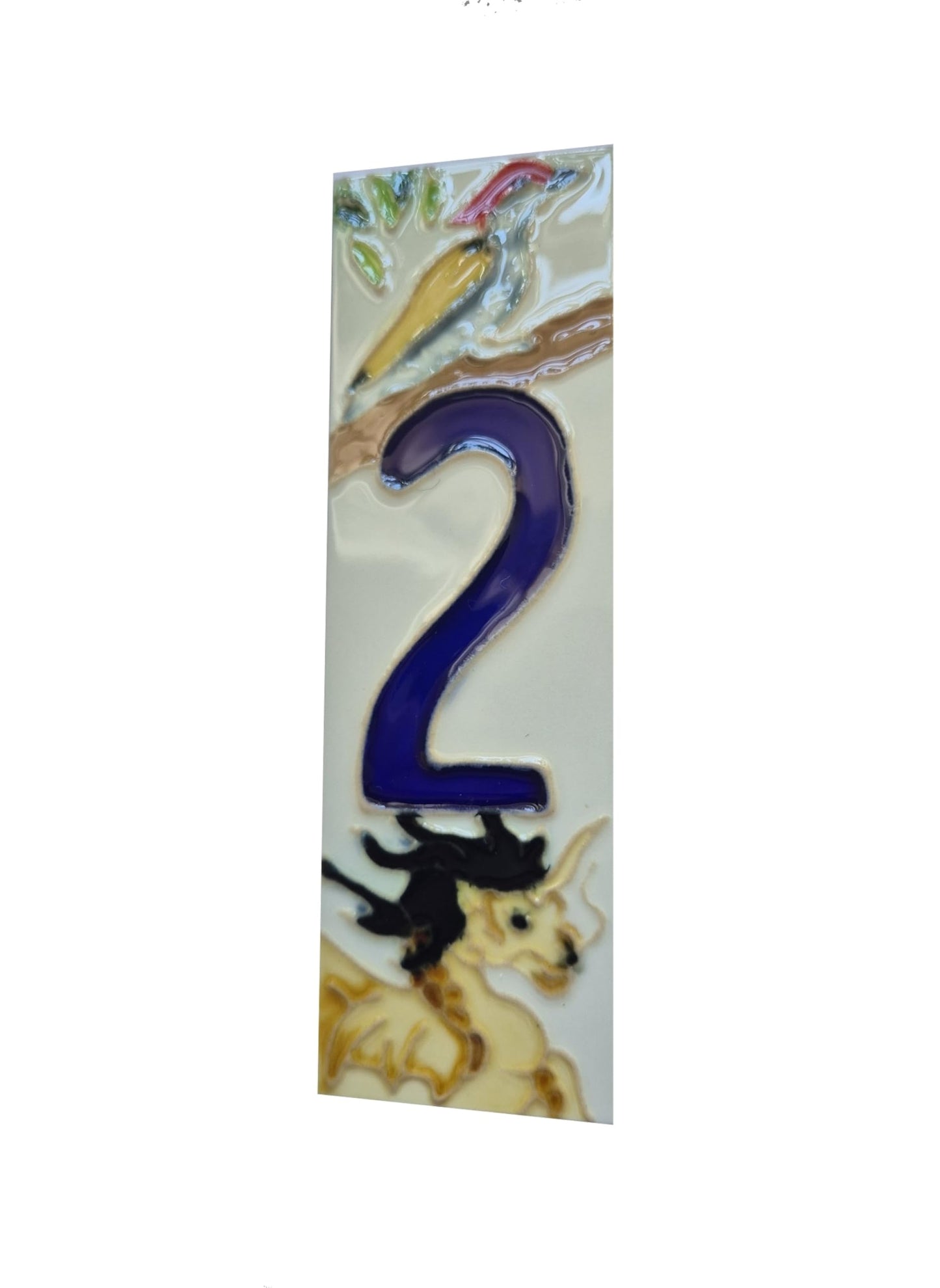 Hand-painted Oriental-themed ceramic house numbers tiles 15 x 4.8 cm