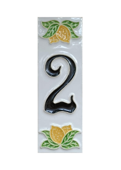 Italian hand-painted lemon ceramic house number tiles with black fonts 10 x 3.3 cm
