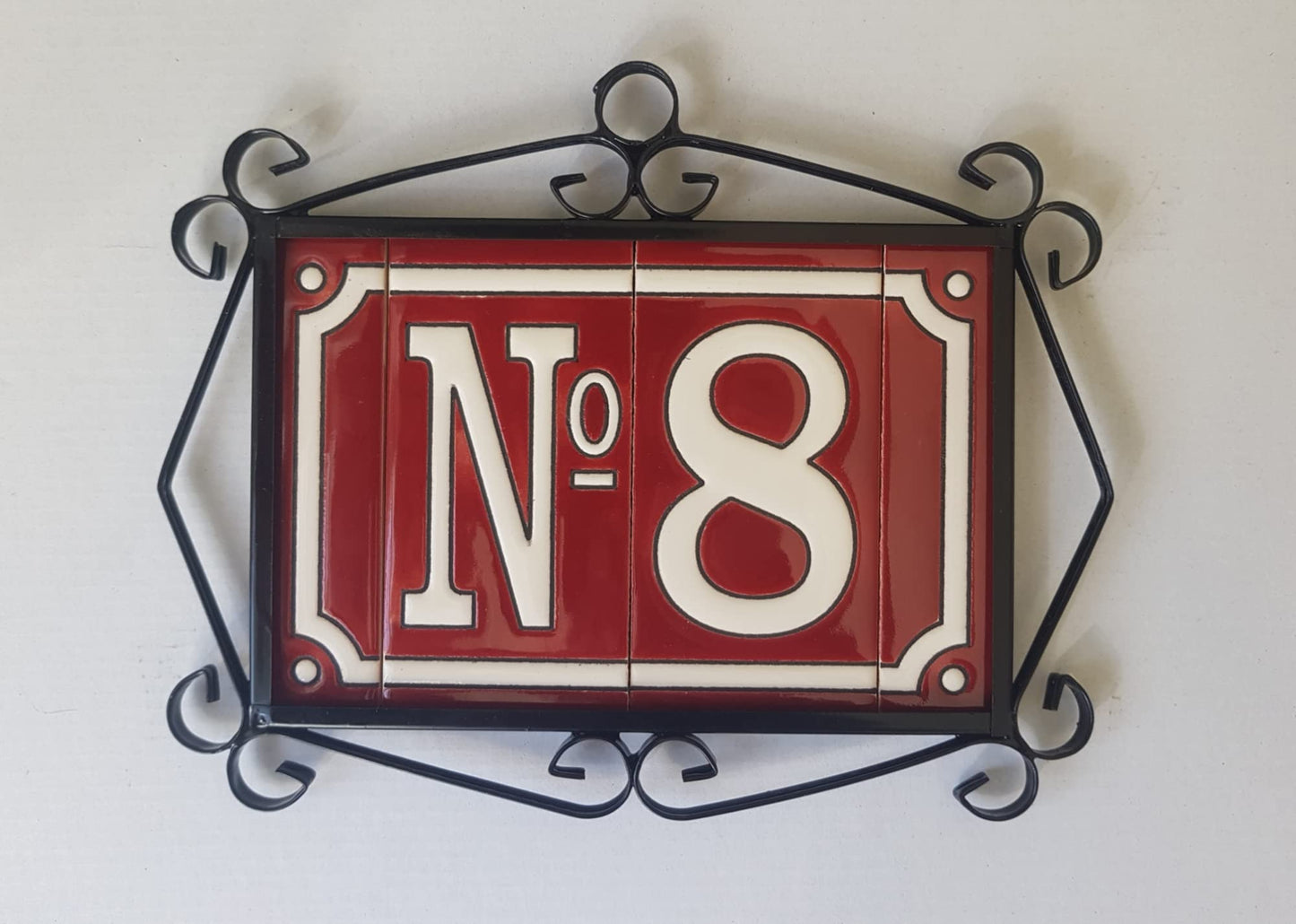 Hand-Painted French Designed Red Number Tiles 4.3' x 2.2' 11 x 5.5cm & Optional Metal Frames