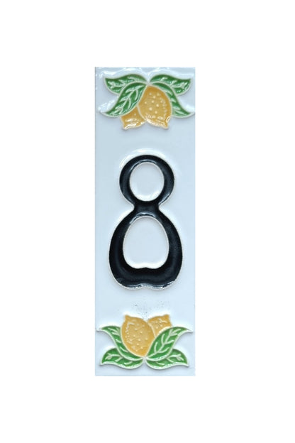 Italian hand-painted lemon ceramic house number tiles with black font 15 x 4.8 cm