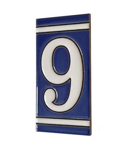 French Classic blue hand-painted ceramic number and letter tiles 11 x 5.5 cm