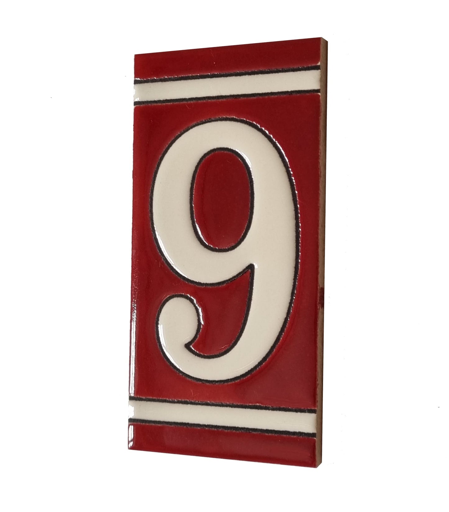 Hand-Painted French Designed Red Number Tiles 4.3' x 2.2' 11 x 5.5cm & Optional Metal Frames