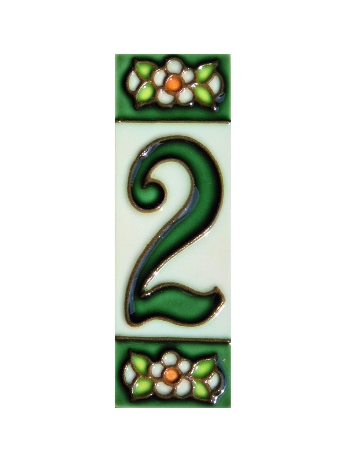Hand-painted Green Floral House Number Tiles 10 x 3.3 cm