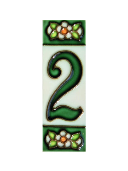 Hand-painted Green Floral House Number Tiles 10 x 3.3 cm