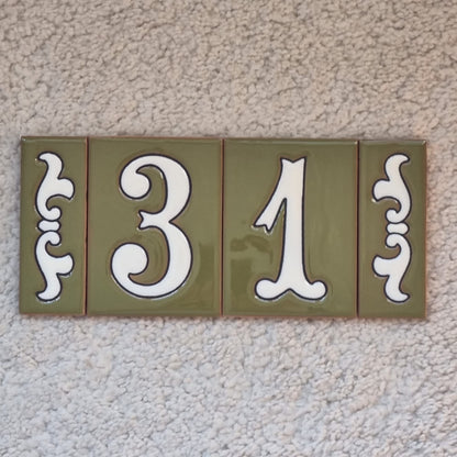 Hand-painted Costa Green Ceramic House Number Tiles 10 x 7.5cm