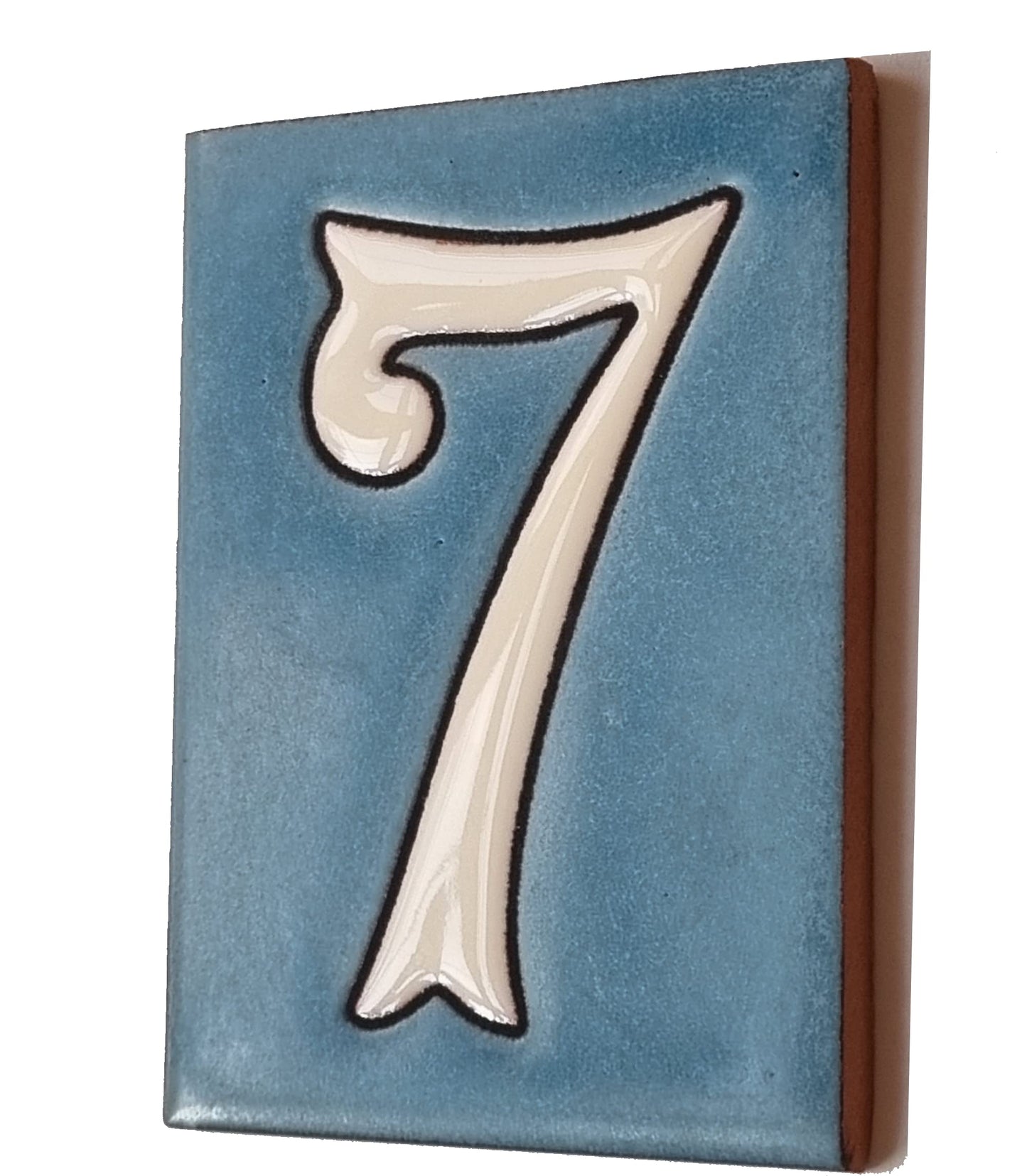 Hand-painted Matte Blue & White Ceramic House Number Tiles 10 x 7.5 cm