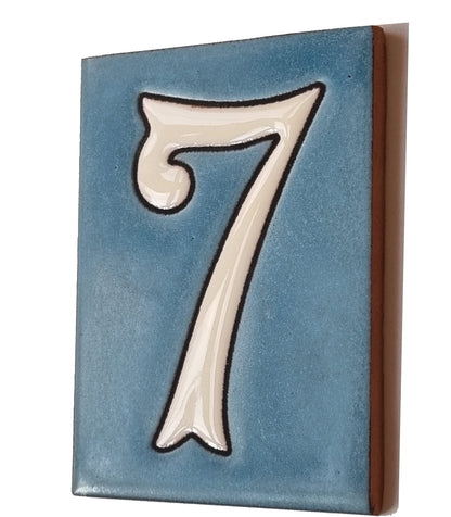 Hand-painted Matte Blue & White Ceramic House Number Tiles 10 x 7.5 cm