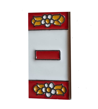 Ceramic House Tile Numbers & Letters, Red Floral Design, Tile Size: 7.5cm x 3.5cm, 2 to 10 Tile Frames