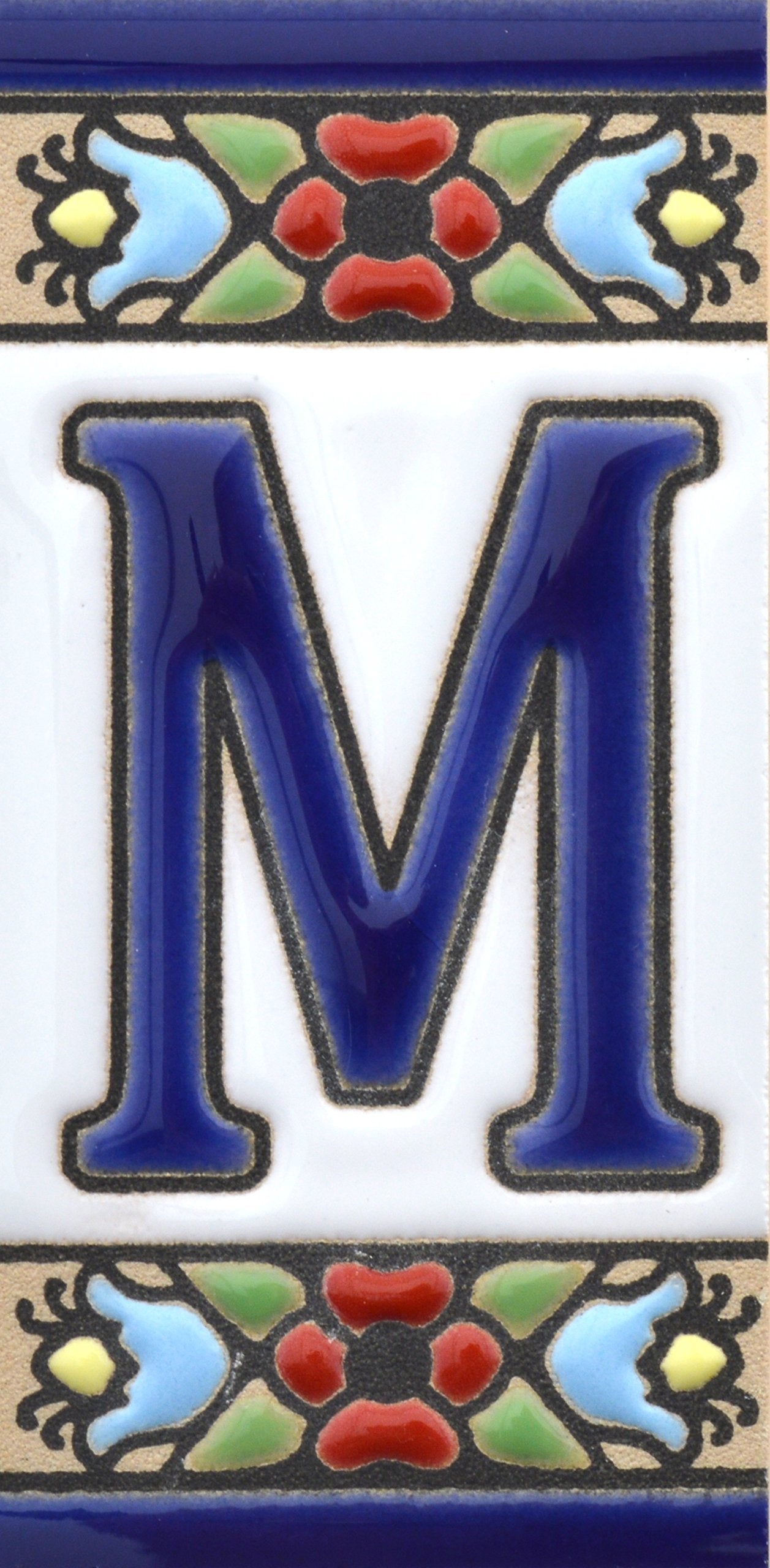 Hand-painted floral house number & letter tiles 2,87" x 1,38" 7.5 x 3.5 cm