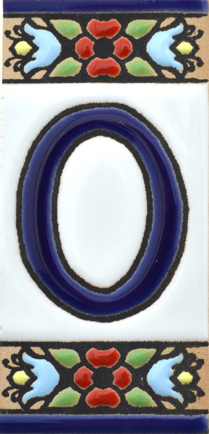 Hand-painted floral house number & letter tiles 2,87" x 1,38" 7.5 x 3.5 cm