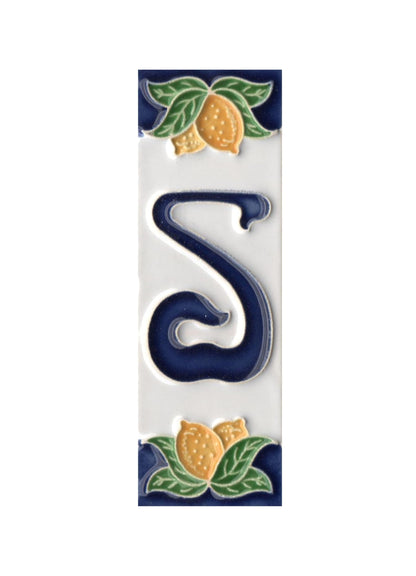 Italian Ceramic Lemon House Numbers & Letters Tiles 10 x 3.3 cm