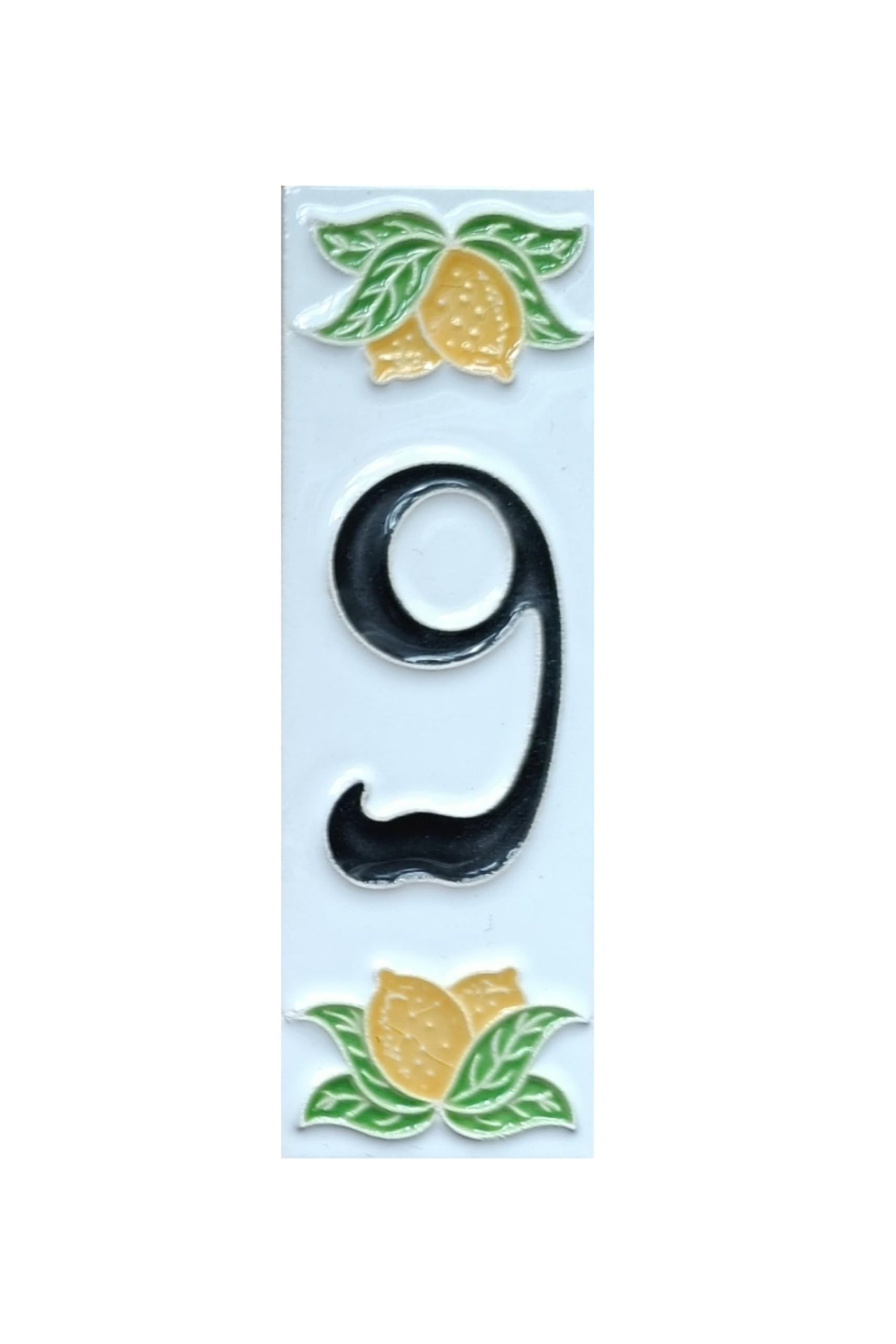 Italian hand-painted lemon ceramic house number tiles with black font 15 x 4.8 cm