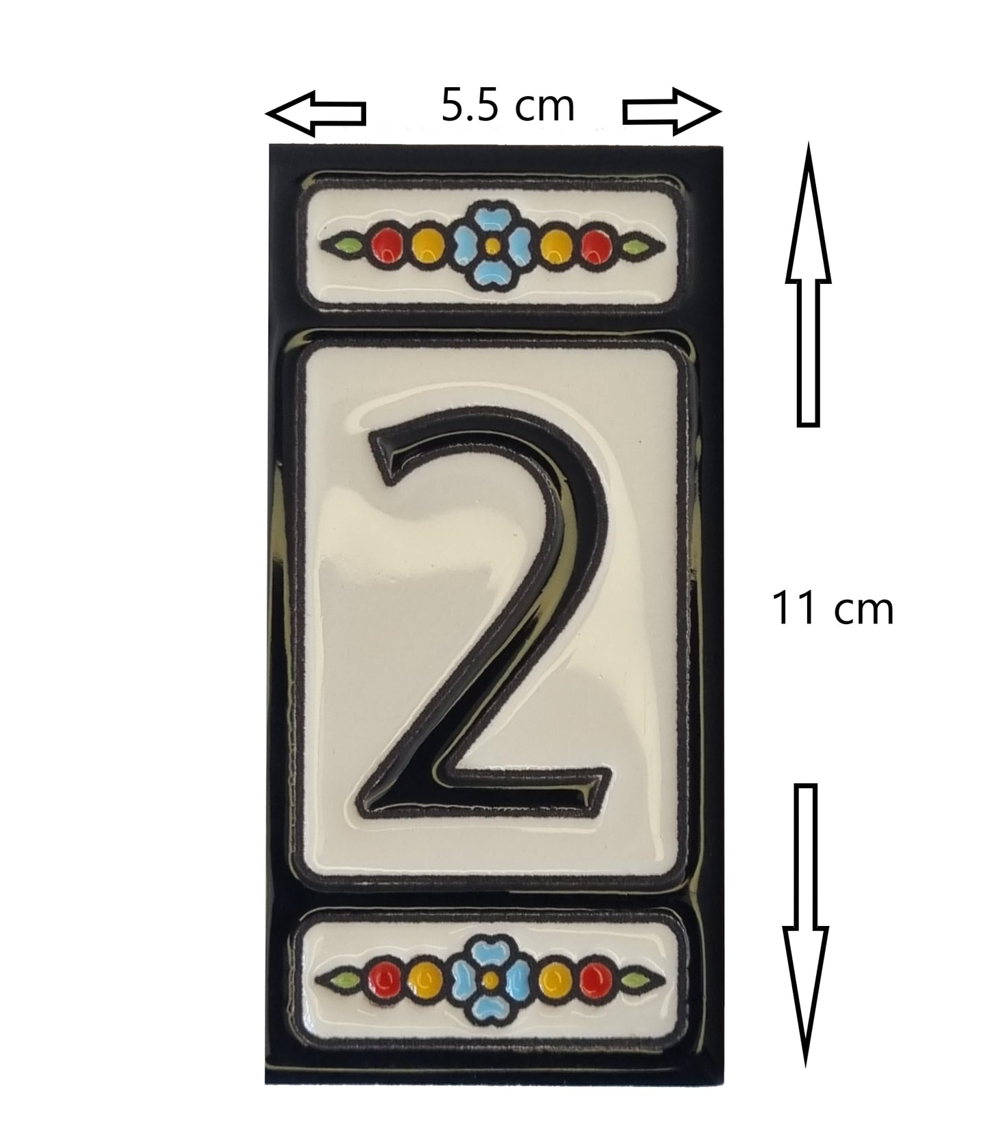Hand-painted Atalaya M-5 Black Ceramic 11 x 5.5 cm or 2.165 x 4.331 inch House Number Tiles