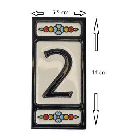 Hand-painted Atalaya M-5 Black Ceramic 11 x 5.5 cm or 2.165 x 4.331 inch House Number Tiles