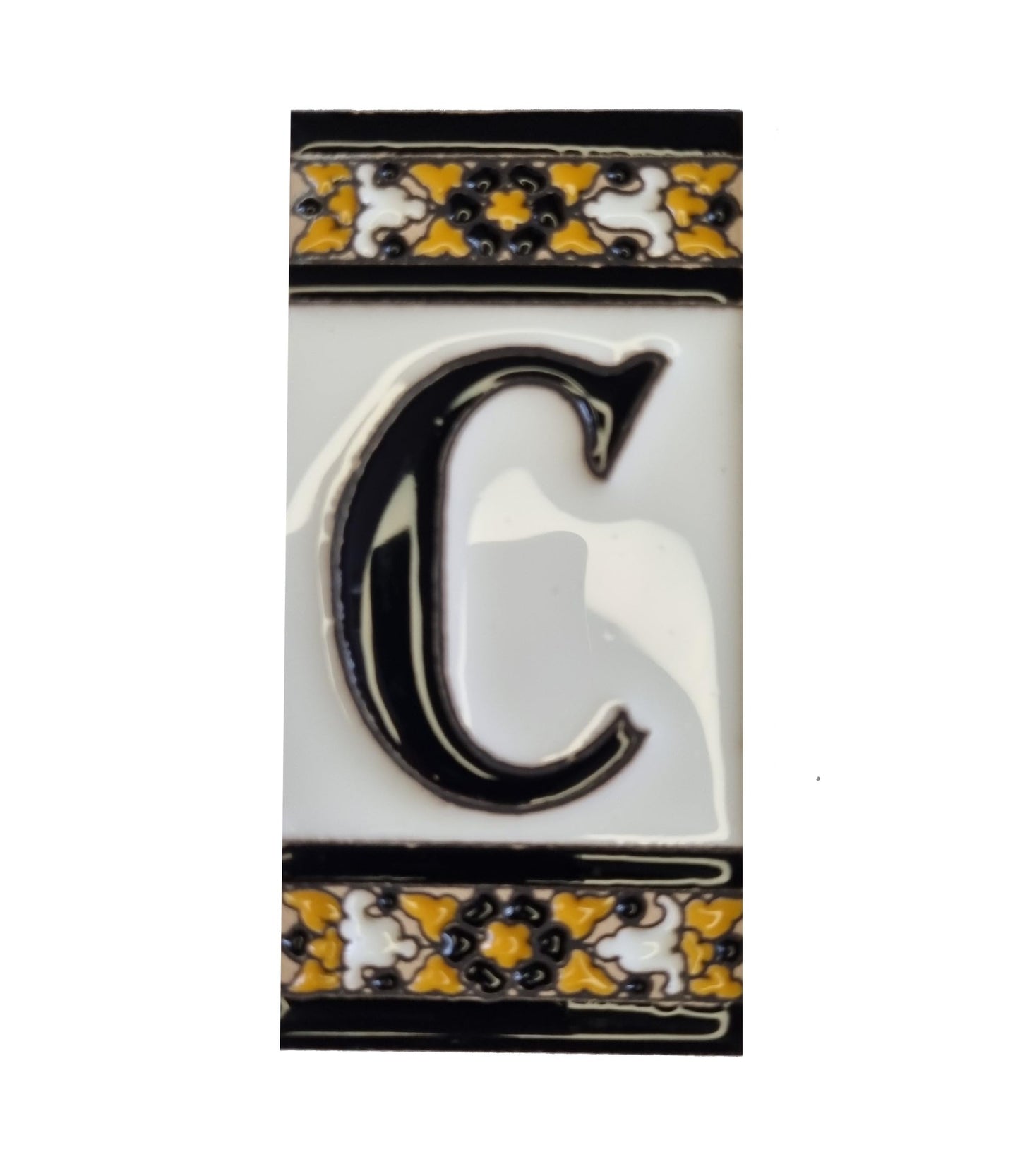 Hand-Painted Black Floral Ceramic Number Tiles 11 x 5.5cm with the option of Metal Filigree Frames
