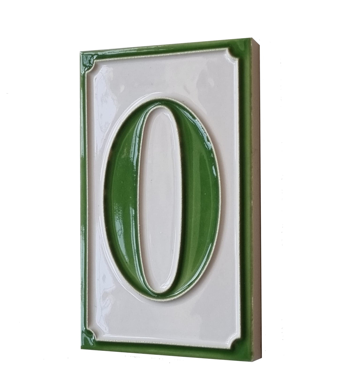 House Numbers Hand-painted Italian Ceramic Numbers Tiles Simple Green Design, Tile Size: 11cm x 7cm