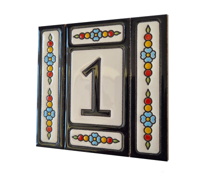 Hand-painted Atalaya M-5 Black Ceramic 11 x 5.5 cm or 2.165 x 4.331 inch House Number Tiles