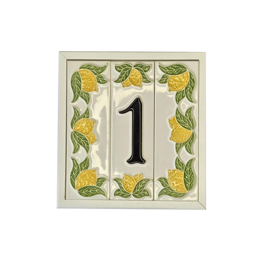 Italian hand-painted lemon ceramic number tiles with black font 15 x 4.8 cm